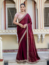 Embroidered Satin Saree