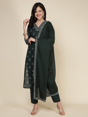 Printed Cotton Blend Kurta With Pants & Dupatta