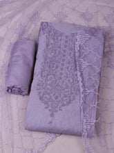 Embroidered Chanderi Lavender Unstitched Suit With Pant & Dupatta