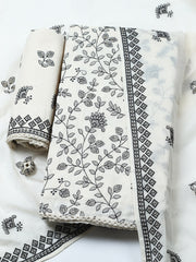 Embroidered Cotton Blend Unstitched Suit With Pant & Dupatta