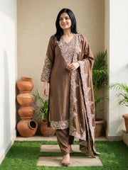 Printed Cotton Blend Kurta With Pant & Dupatta