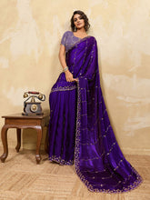 Embroidered Satin Velvet Saree