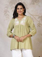 Printed Embroidered Cotton Short Kurti