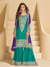 Embroidered Chinon Suit With Pant & Dupatta