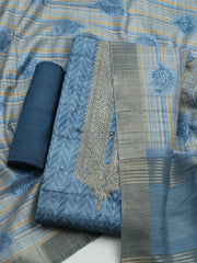 Embroidered Tussar Unstitched Kurta With Pant & Dupatta