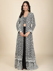 Sequin Embroidery Georgette Crop Top With Sharara & Jacket