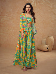 Embroidered Chinon Silk Choli & Skirt With Jacket