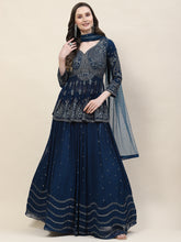 Sequin Zari Embroidered Georgette Choli With Lehenga & Dupatta