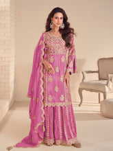 Embroidered Simmar Kurta With Gharara & Dupatta