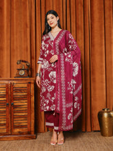 Printed Cotton Blend Kurta With Pants & Dupatta
