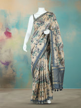 Digital Printed Art Silk Grey Beige Saree