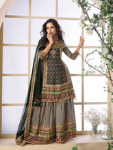 Embroidered Crepe Suit With Pant & Dupatta