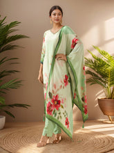 Neck Embroidery Crepe Kurta With Pants & Dupatta
