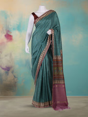 Printed Art Silk Aqua Green Saree