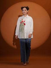 Thread Embroidery Cotton Blend Shirt