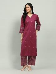 Plain Cotton Blend Kurta With Pants