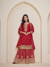 Embroidered Chinon Unstitched Suit With Pant & Dupatta