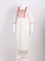 Neck Embroidered Cotton Blend Kurta & Pants