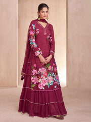Embroidered Muslin Kurta With Plazzo & Dupatta