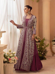 Embroidered Chinnon Silk Dress With Jacket