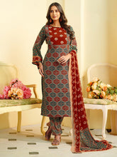 Printed Crepe Unstitched Suit With Pant & Dupatta
