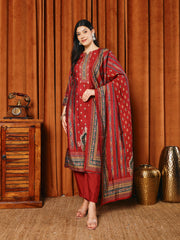 Printed Cotton Blend Kurta With Pants & Dupatta