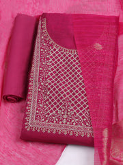 Neck Embroidered Chanderi Unstitched Suit Piece With Dupatta