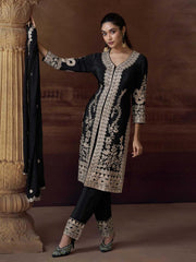 Embroidered Chinon Suit With Pant & Dupatta