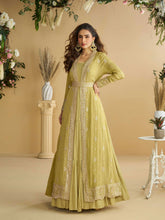 Embroidered Chinon A Line Dress With Jacket