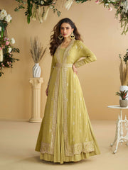 Embroidered Chinon A Line Dress With Jacket