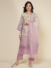 Printed Cotton Blend Kurta With Pants & Dupatta