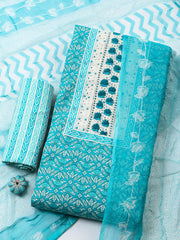 Embroidered Cotton Blend Unstitched Suit With Pant & Dupatta