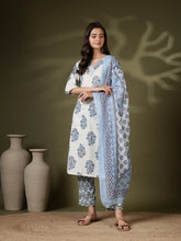 Printed Cotton Blend Kurta With Pant & Dupatta