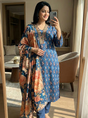 Printed Cotton Blend Kurta With Pant & Dupatta