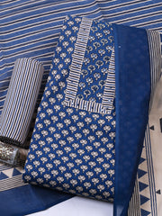 Embroidered Cotton Blend Unstitched Suit With Pant & Dupatta