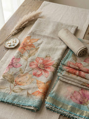 Embroidered Linen Blend Unstitched Suit With Pant & Dupatta