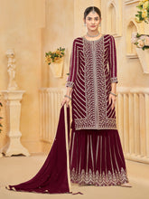 Embroidered Georgette Kurta With Sharara & Dupatta