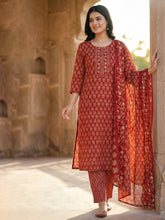 Printed Cotton Blend Kurta With Pant & Dupatta