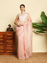 Embroidered Tissue Pink Saree