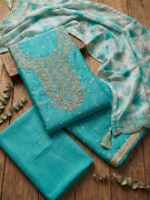 Embroidered Chanderi Unstitched Suit With Pant & Dupatta
