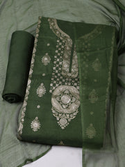 Woven Design Chanderi Green Unstitched Suit With Pant & Dupatta