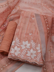 Neck Embroidered Cotton Blend Unstitched Suit With Dupatta