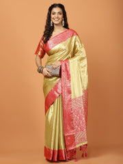Plain Zari Border Banarasi Woven Saree