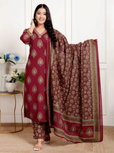 Printed Cotton Blend Kurta With Pants & Dupatta