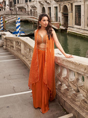 Embroidered Chinon Choli With Plazzo & Dupatta