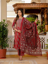 Printed Cotton Blend Kurta With Pants & Dupatta