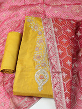 Embroidered Chanderi Unstitched Suit With Dupatta