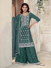 Neck Embroidery Art Silk Kurta With Sharara And Dupatta