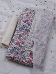 Printed Cotton Blend Unstitched Suit With Dupatta