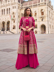 Embroidered Georgette Choli & Plazzo With Jacket